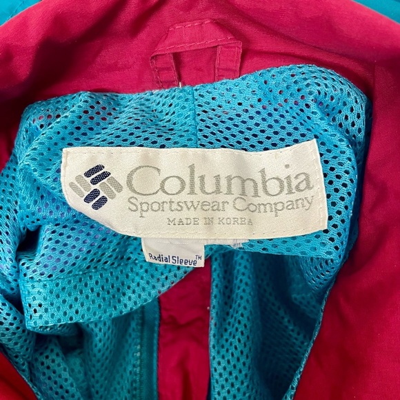 Vintage Columbia 90s Multicolour Retro Neon Blue Long Jacket Large/XL - Picture 3 of 10